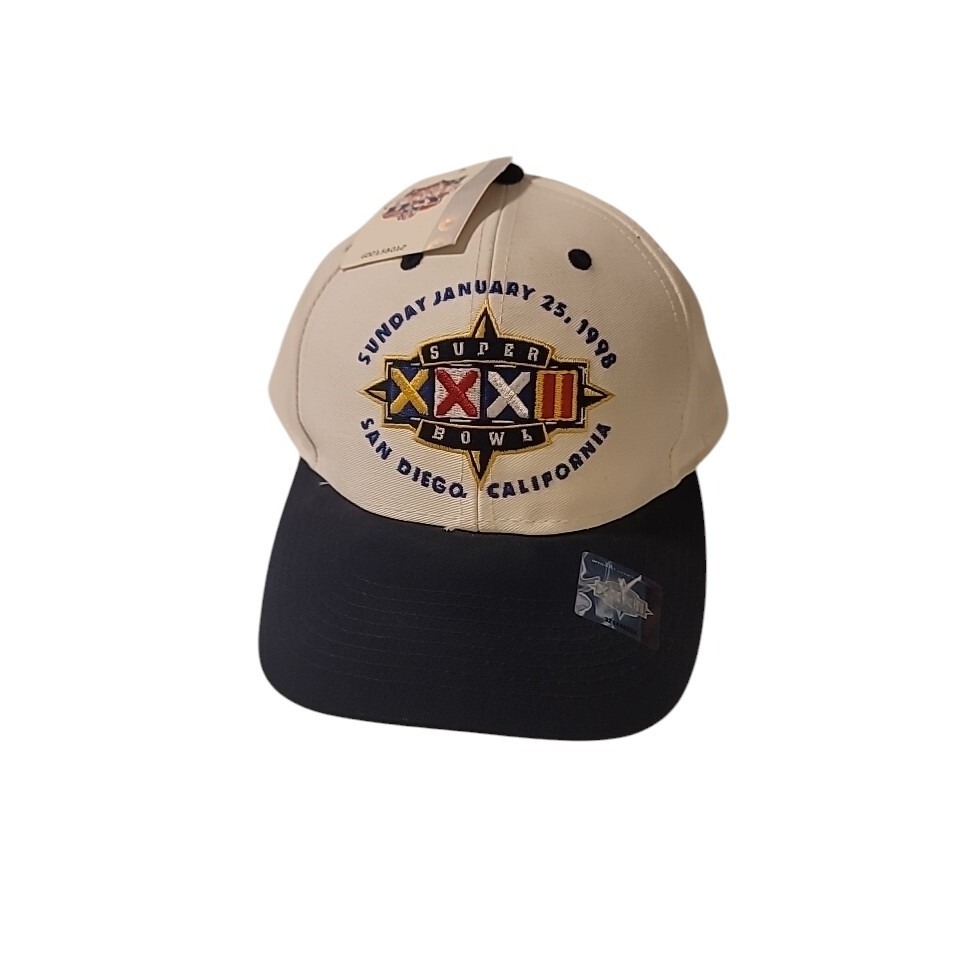 Super Bowl Xxxii 1998 Snapback Hat San Diego Logo 7 White Vintage Deadstock